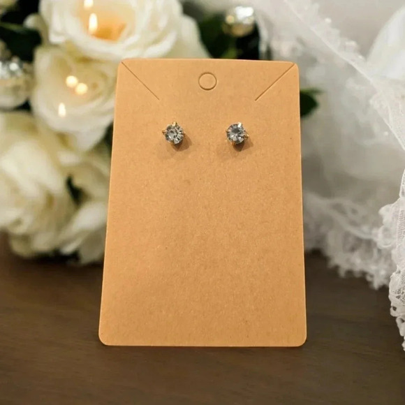 Gold Plated Rhinestone Stud Earrings - Picture 2 of 2